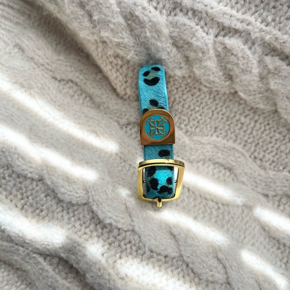 {Rustic Cuff} Blue Leopard and Gold Belt Bracelet - Picture 1 of 3